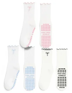 High Heel Jungle Bowtiful Lettuce Edge Grip Socks 3 Pairs in Multi