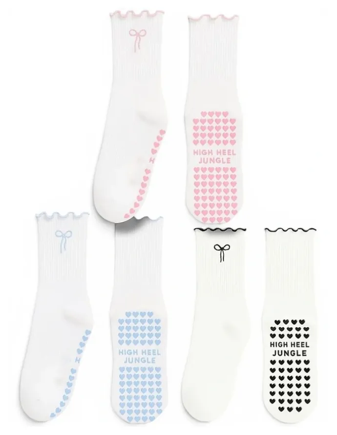 High Heel Jungle Bowtiful Lettuce Edge Grip Socks 3 Pairs in Multi