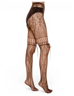 High Heel Jungle Chevonne Lace And Satin Fishnet Tights