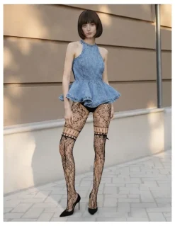 High Heel Jungle Chevonne Lace And Satin Fishnet Tights