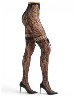 High Heel Jungle Chevonne Lace And Satin Fishnet Tights