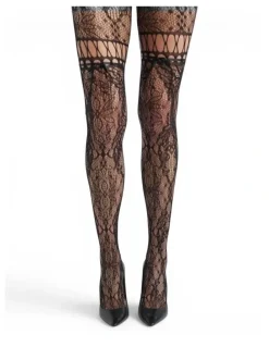 High Heel Jungle Chevonne Lace And Satin Fishnet Tights