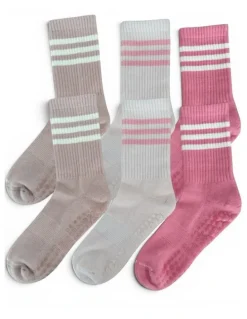 High Heel Jungle Varsity Grip Pilates Yoga Socks Pack of 3 in Pink