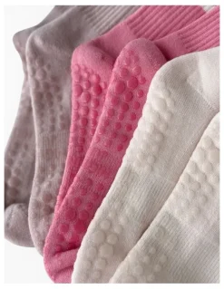 High Heel Jungle Varsity Grip Pilates Yoga Socks Pack of 3 in Pink