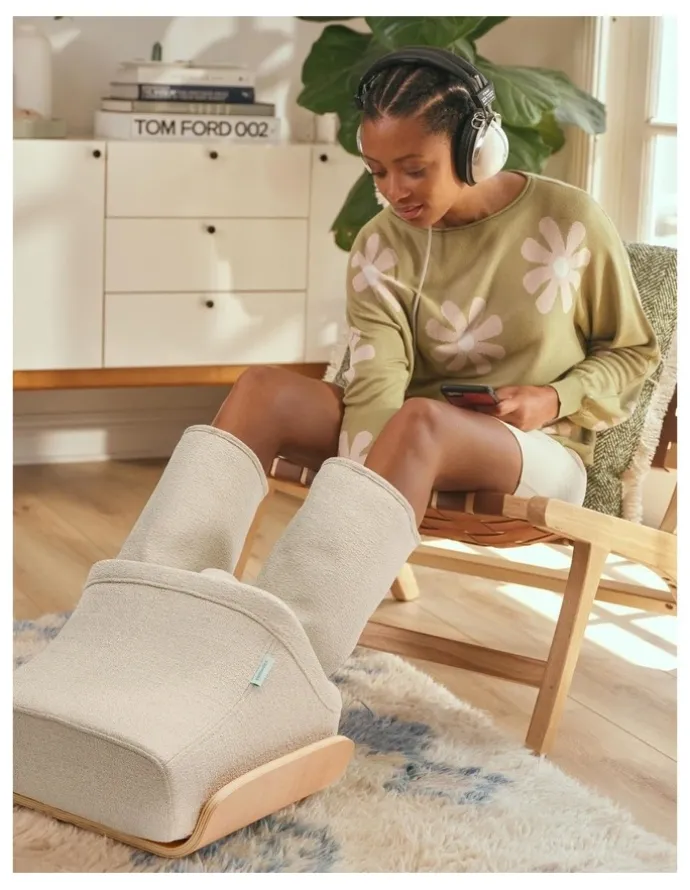 Homedics Luxe Compression Foot and Calf Massager in Grey/Wood FMS-502HGY-AU