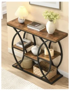 Homfurn 100CM Console Table, Industrial 4-Tier Sofa Table Entryway Table with Storage Shelves