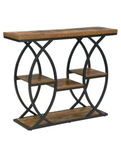 Homfurn 100CM Console Table, Industrial 4-Tier Sofa Table Entryway Table with Storage Shelves