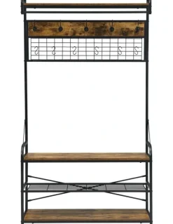 Homfurn Homfurn 5-in-1 Entryway Hall Tree With Shoe Bench, Rustic Brown