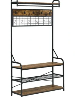 Homfurn Homfurn 5-in-1 Entryway Hall Tree With Shoe Bench, Rustic Brown