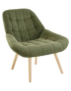 Homfurn Nordic Tufted Wingback Accent Chair in Olive Green Fabric