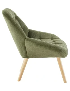 Homfurn Nordic Tufted Wingback Accent Chair in Olive Green Fabric