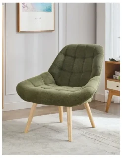 Homfurn Nordic Tufted Wingback Accent Chair in Olive Green Fabric
