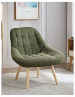 Homfurn Nordic Tufted Wingback Accent Chair in Olive Green Fabric