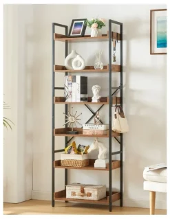 Homfurn Tall Industrial Bookshelf, 6 Tier Open Display Storage Rack Shelves, Brown