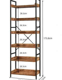 Homfurn Tall Industrial Bookshelf, 6 Tier Open Display Storage Rack Shelves, Brown