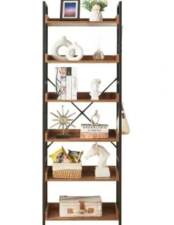 Homfurn Tall Industrial Bookshelf, 6 Tier Open Display Storage Rack Shelves, Brown