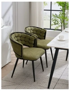 Homfurn Velvet Dining Chairs Set Of 2 iin Green
