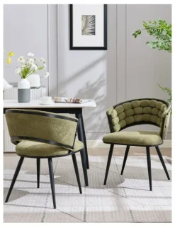 Homfurn Velvet Dining Chairs Set Of 2 iin Green