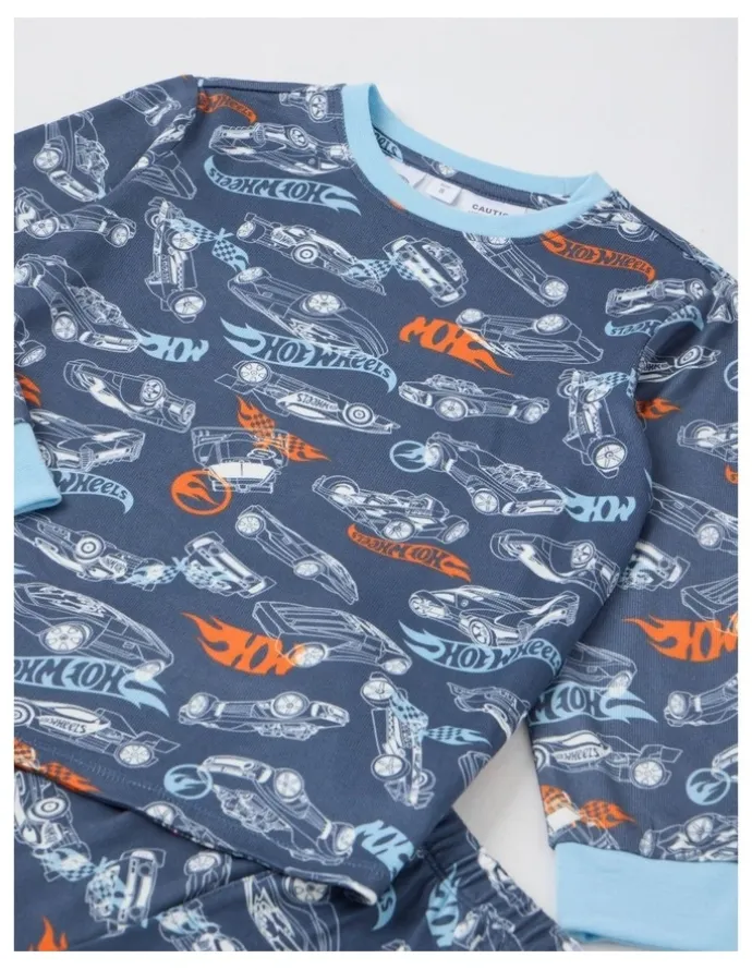 Hot Wheels Cosy Knit Pyjama With Socks in Stonewash