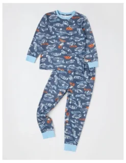 Hot Wheels Cosy Knit Pyjama With Socks in Stonewash