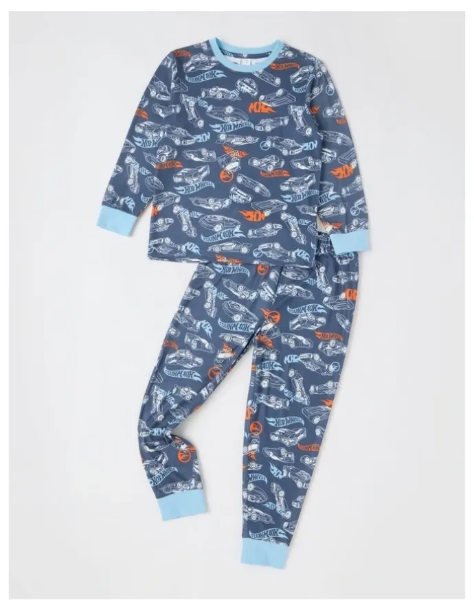 Hot Wheels Cosy Knit Pyjama With Socks in Stonewash