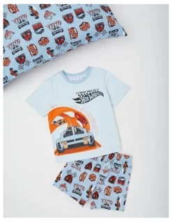 Hot Wheels Hot Wheels Racetrack Pyjamas With A Pillowcase in Baby Blue