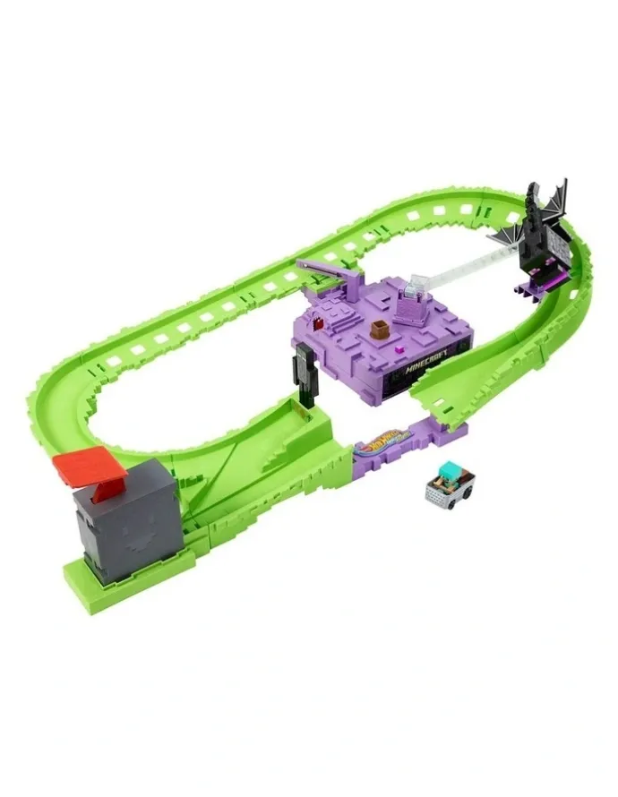 Hot Wheels Racer Verse Minecraft Track Set and Die-Cast Diamond Armor Steve