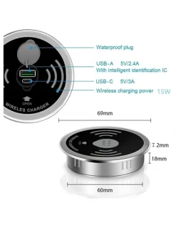Innovatec In Desk Wireless Charging and USB Cable Cubby Management Dock