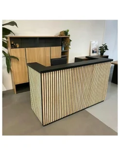 Innovatec KENTO Reception Desk 180cm - Timber Slat Acoustic Black & Oak