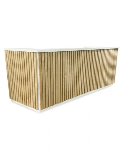 Innovatec KENTO Reception Desk 240cm - Timber Slat Acoustic White & Oak