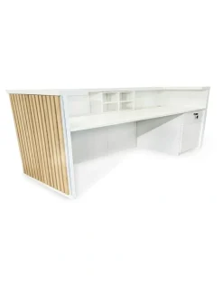 Innovatec KENTO Reception Desk 240cm - Timber Slat Acoustic White & Oak