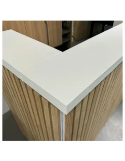 Innovatec KENTO Reception Desk 240cm - Timber Slat Acoustic White & Oak