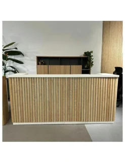 Innovatec KENTO Reception Desk 240cm - Timber Slat Acoustic White & Oak