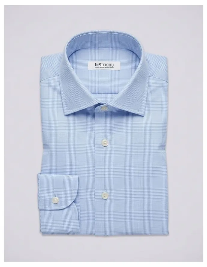 Institchu Aldwych Non Iron Check Shirt in Baby Blue