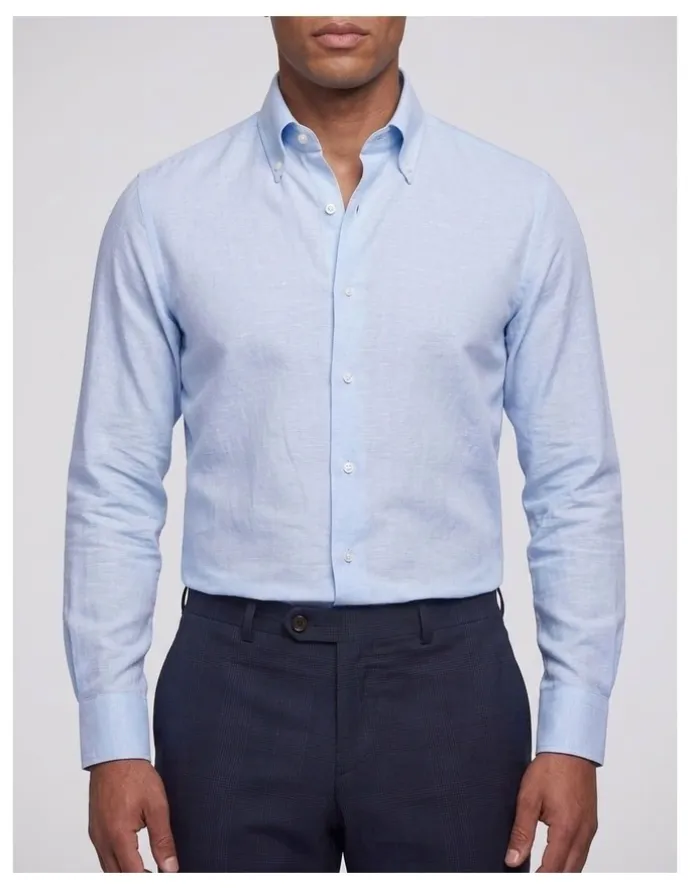 Institchu Fitzgerald Blue Cotton Linen Blend Shirt