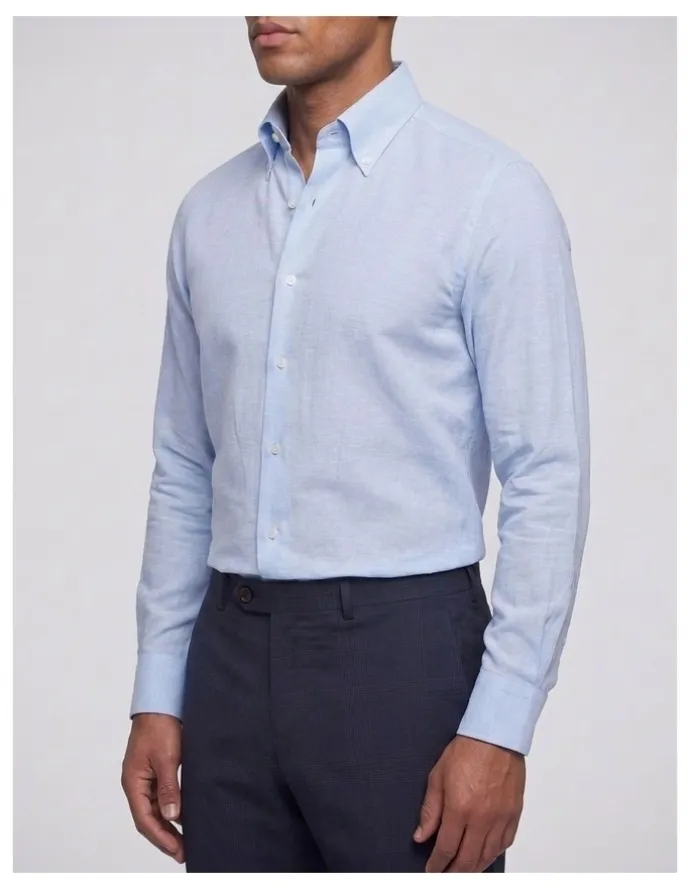 Institchu Fitzgerald Blue Cotton Linen Blend Shirt