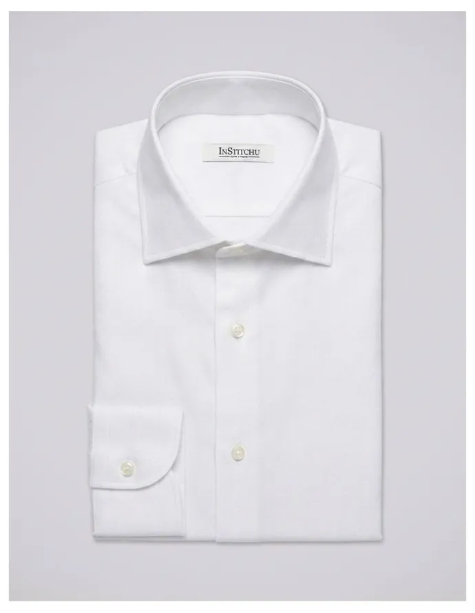 Institchu Hannaford White Herringbone Cotton Shirt