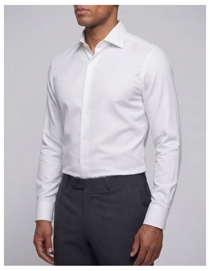 Institchu Hannaford White Herringbone Cotton Shirt