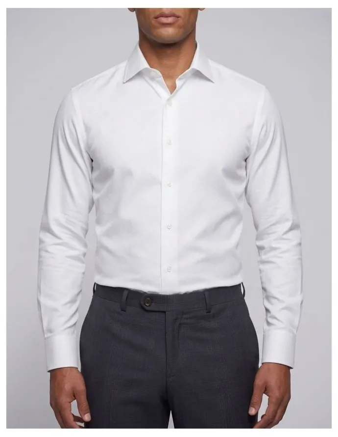 Institchu Hannaford White Herringbone Cotton Shirt