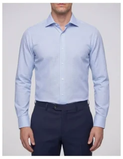 Institchu Hobbes Blue Dobby Non-Iron Cotton Shirt