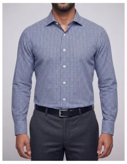 Institchu Woolf Navy Gingham Check Non-Iron Cotton Shirt