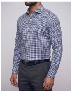 Institchu Woolf Navy Gingham Check Non-Iron Cotton Shirt