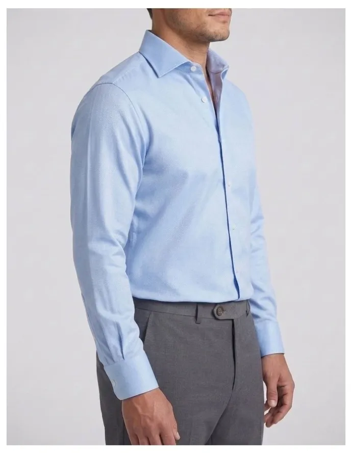 Institchu Wordsworth Blue and White Herringbone Cotton Shirt