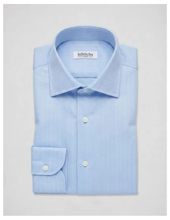 Institchu Wordsworth Blue and White Herringbone Cotton Shirt