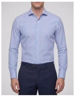 Institchu Yaupon Blue and White Striped Cotton Shirt
