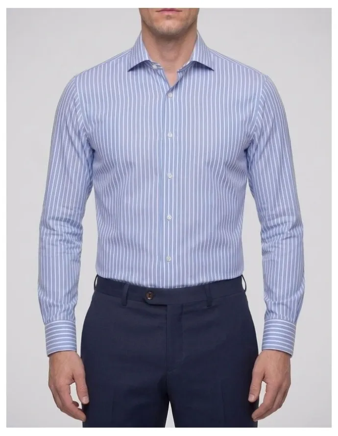 Institchu Yaupon Blue and White Striped Cotton Shirt