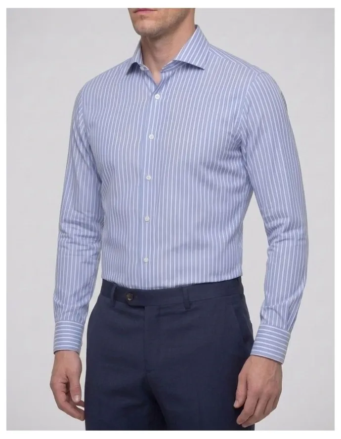 Institchu Yaupon Blue and White Striped Cotton Shirt