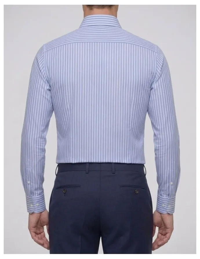 Institchu Yaupon Blue and White Striped Cotton Shirt
