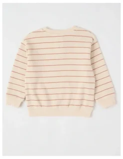 Jack & Milly Albi Stripe Waffle Henley Tee with Croissant Embroidery in Oat Marle