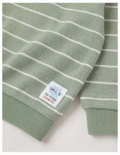 Jack & Milly Albi Stripe Waffle Henley Tee with Koala Embroidery in Sage